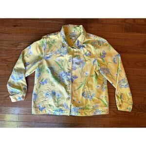 Appleseed Yellow Floral Vintage Womens Jacket XL Lavender Butterfly Cotton